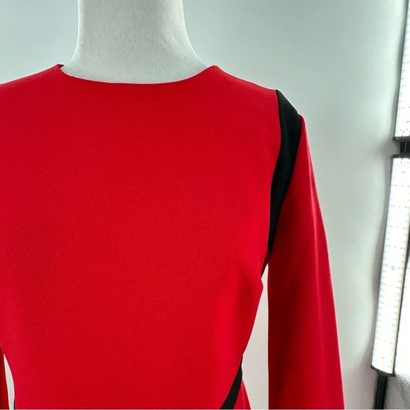 Calvin Klein midi pencil dress size 4 red bell sleeve corpcore bell sleeve